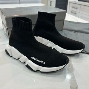 Balenciaga Women's Speed Knit Sneaker Shoe in Black/White Size 6